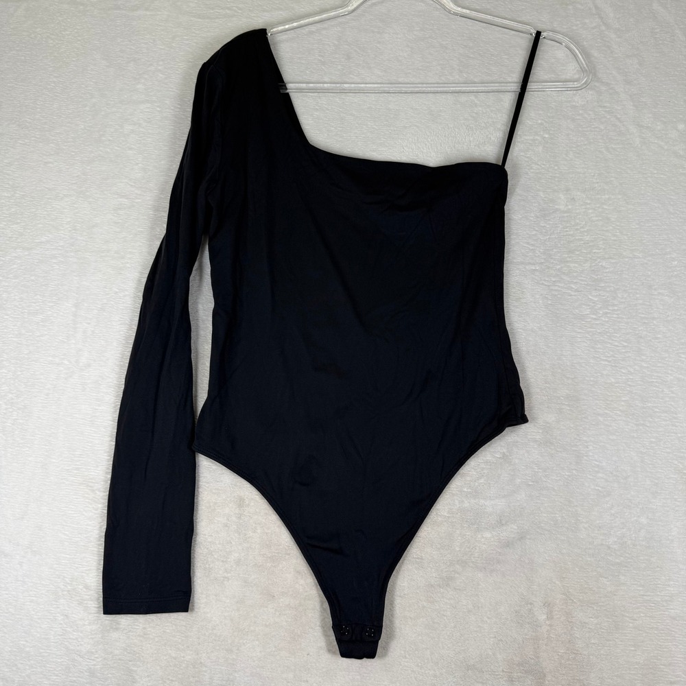 Babaton Aritzia Black One Shoulder Long Sleeve Asymmetrical Bodysuit Large